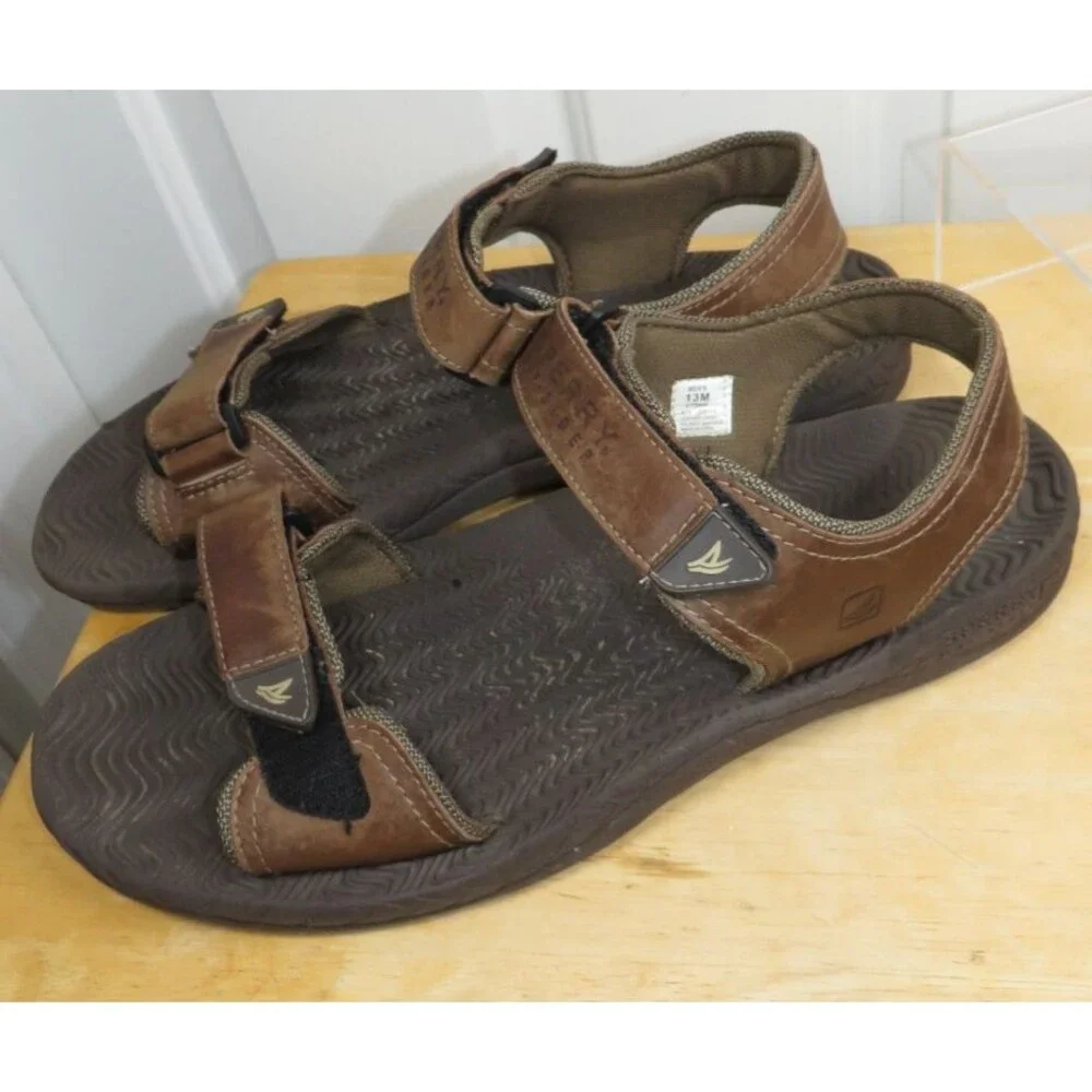 Sperry Top-Sider Mens Brown Leather Strappy Adjustable Sandals Size 13M